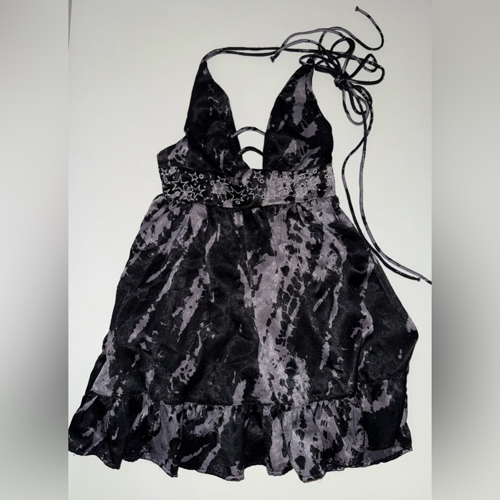 Nwt New Urban Outfitters Strappy Black Halter Dress with Star Detail xs
